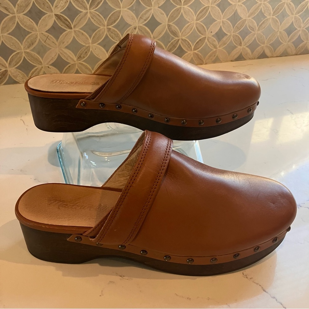 Madewell The Cecily Clog Leather Clogs Sz 6.5 Wood Bottom Studs Boho Comfort - Picture 2 of 13